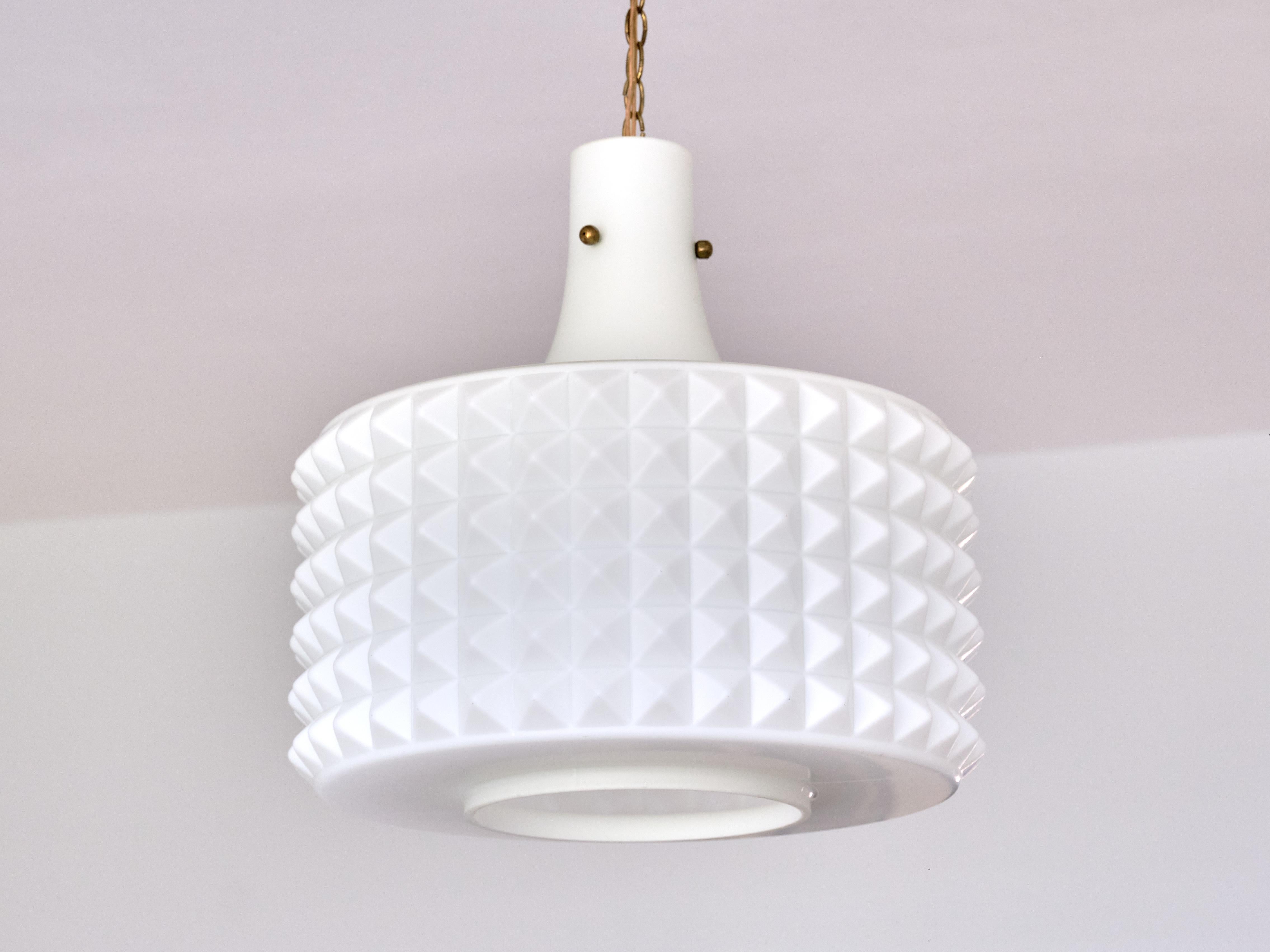 Swedish Modernist Studded Pendant Lamp in Opaline Glass, Orrefors, 1950s In Good Condition For Sale In The Hague, NL