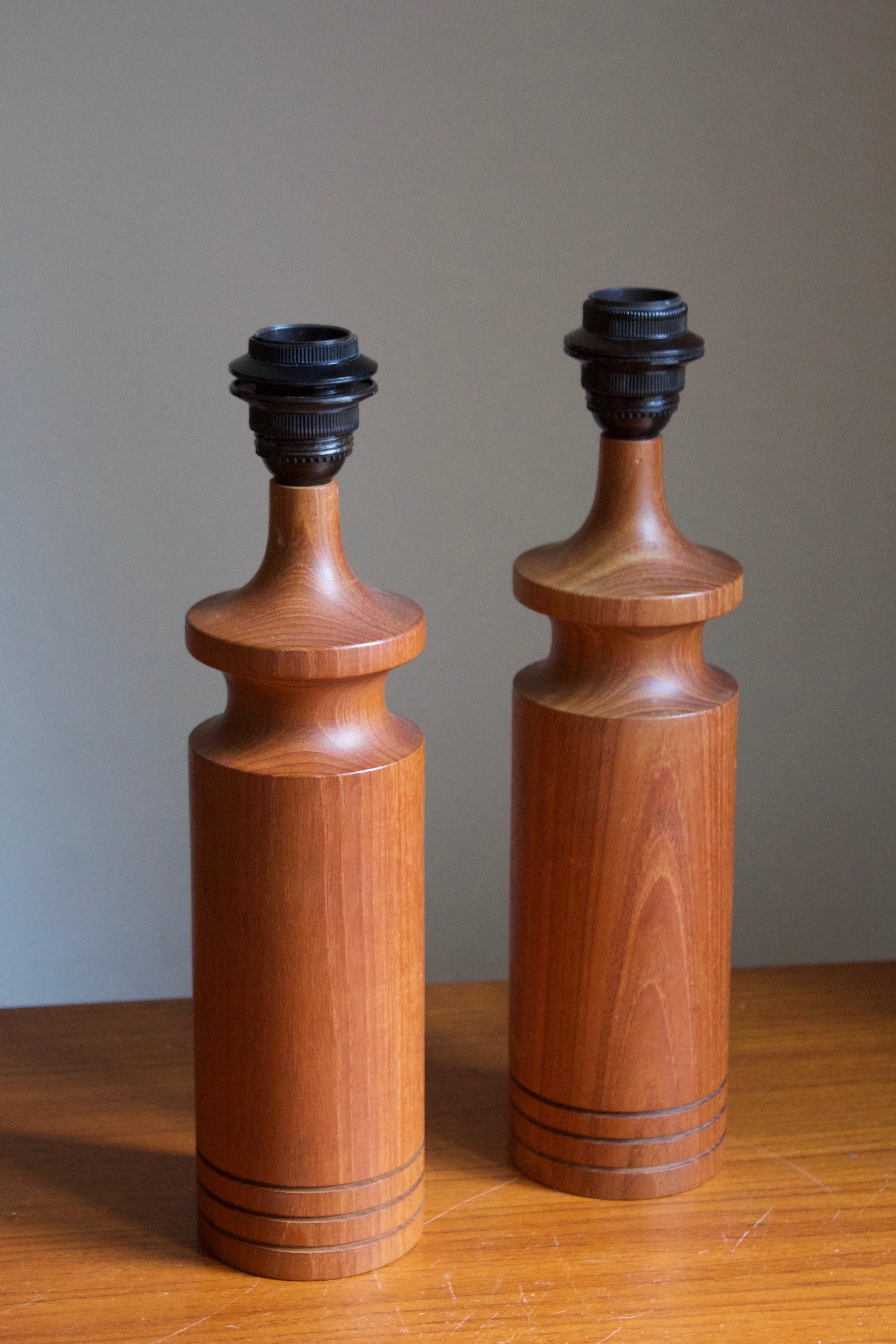 Swedish, Modernist Table Lamps, Solid Teak, Sweden, 1960s In Good Condition In High Point, NC