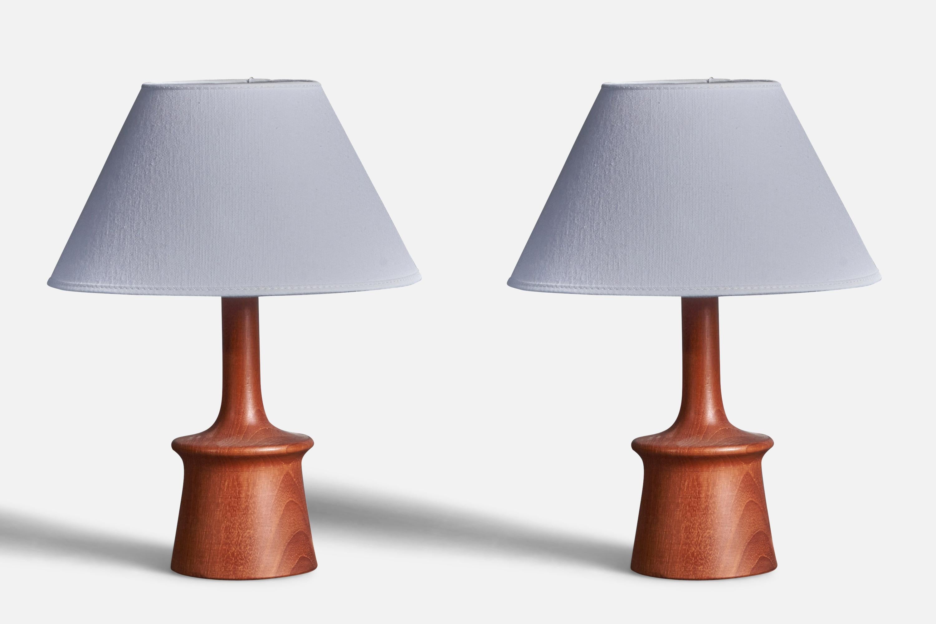 Swedish, Modernist Table Lamps, Teak, Sweden, 1960s For Sale 1