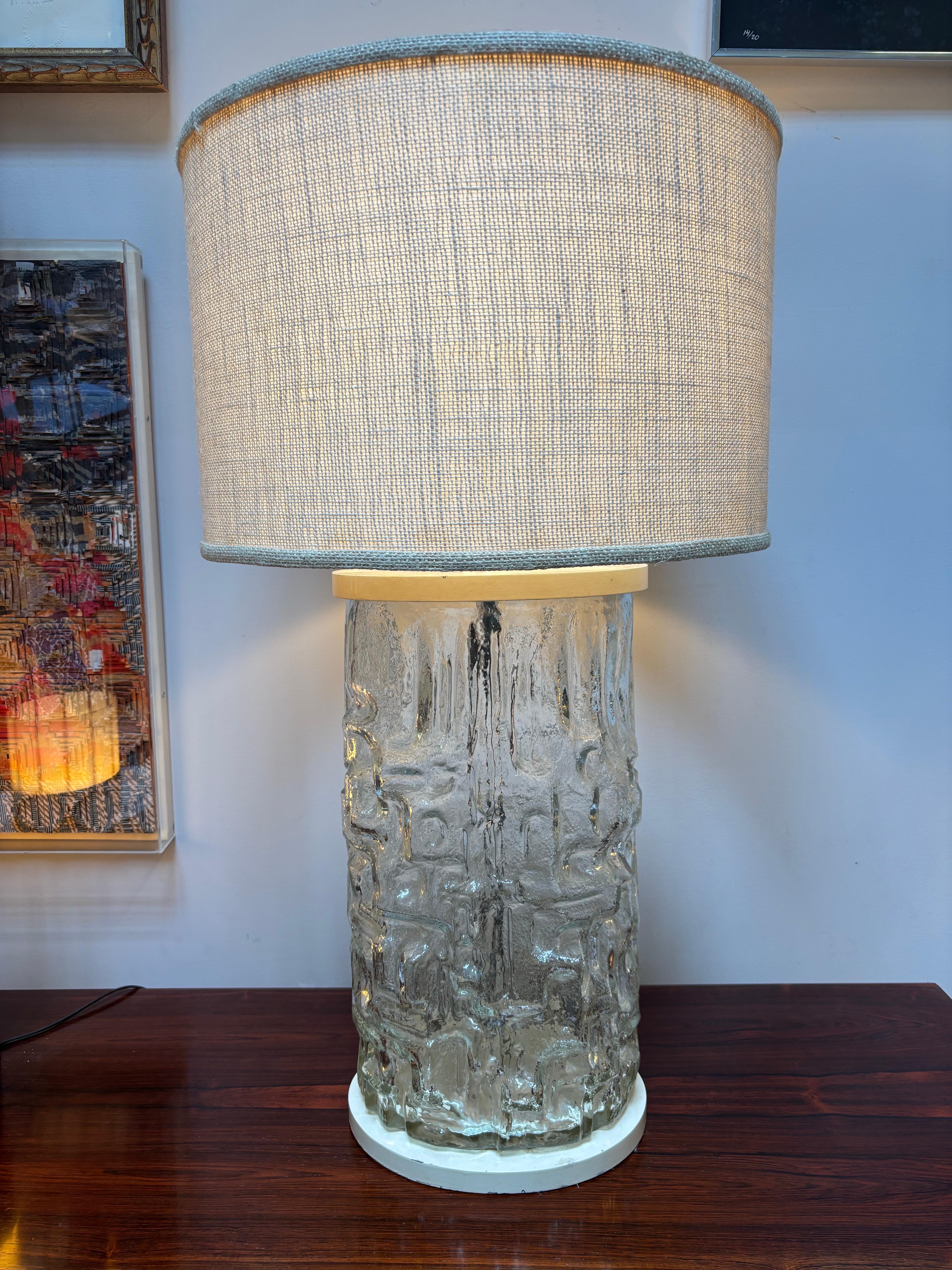 Large Swedish Molded Glass Table Lamp.  Base measures 10