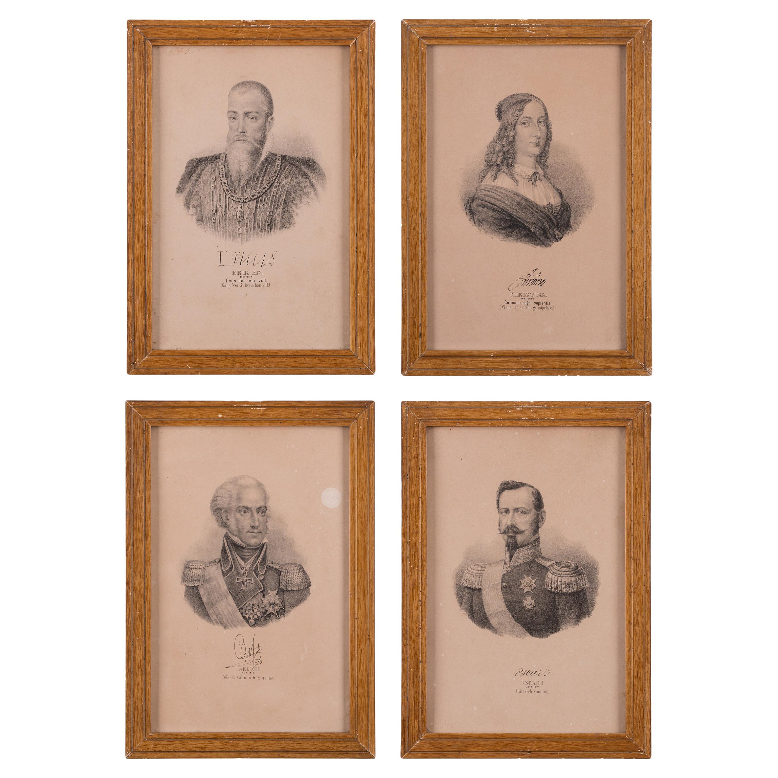 Swedish Monarchs - Set of 4 Lithographs For Sale