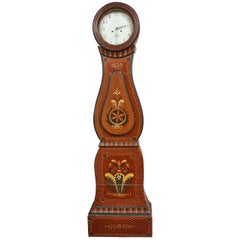 Swedish Mora Clock Antique Brown Folk Art Carved Hood Detail, Early 1800