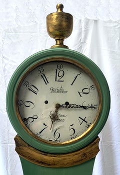 Swedish Mora Clock Antique Green Gold Early 1800s Urn Top, 1800s