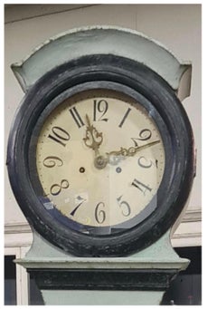 Swedish Mora Clock Antique Pale Blue Early 1800s Slim Body