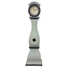 Swedish Mora Clock Antique Pale Blue Early 1800s Slim Body