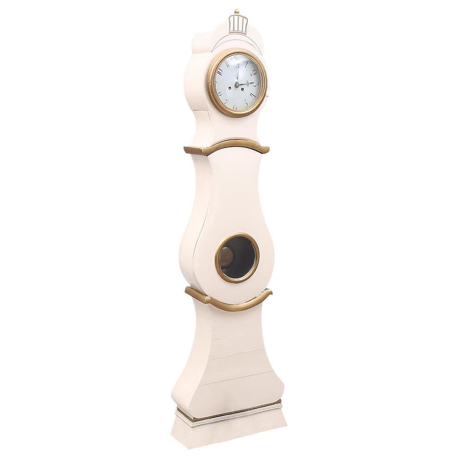 Swedish Mora Clock Antique White Svangd Model Early 1800s Antique For Sale