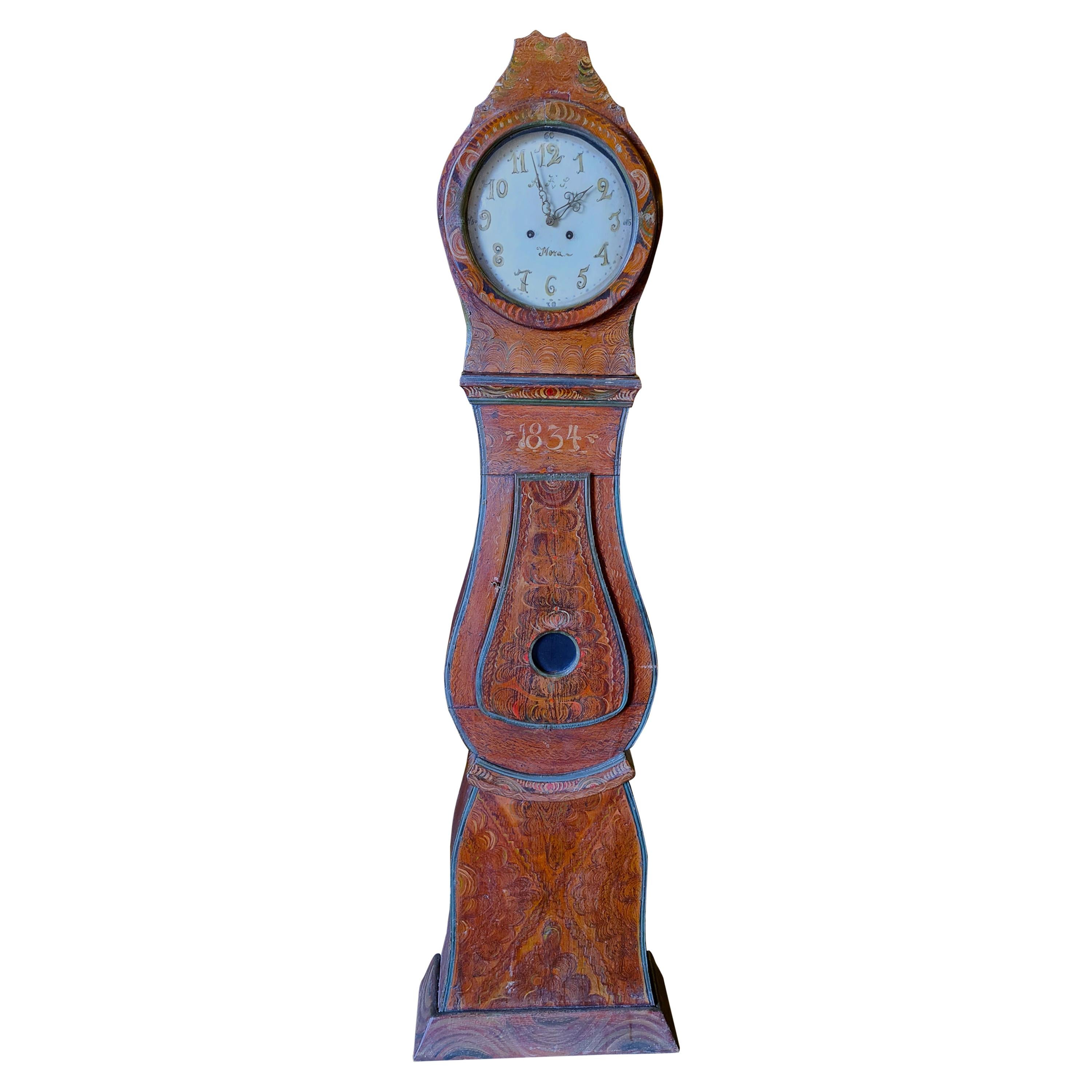 Swedish Mora Clock Brown Folk Art 1834 Antique