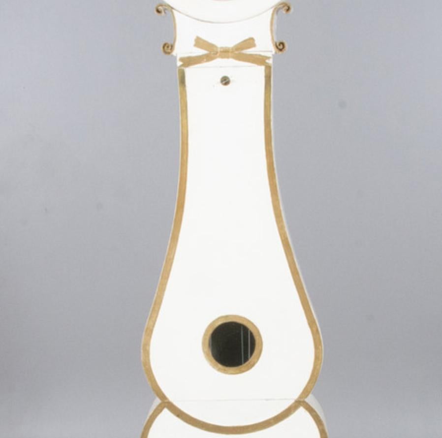 Gustavian Swedish Mora Clock Fryksdall White Gold Scroll Motif Antique Grandfather