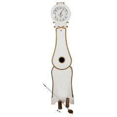 Swedish Mora Clock Fryksdall White Gold Scroll Motif Antique Grandfather