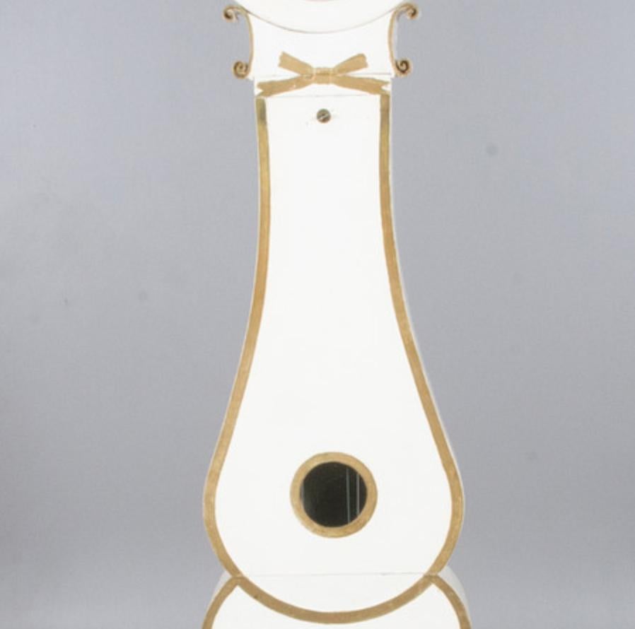 Gustavian Swedish Mora Clock Fryksdall White Gold Scroll Motif Antique Grandfather For Sale