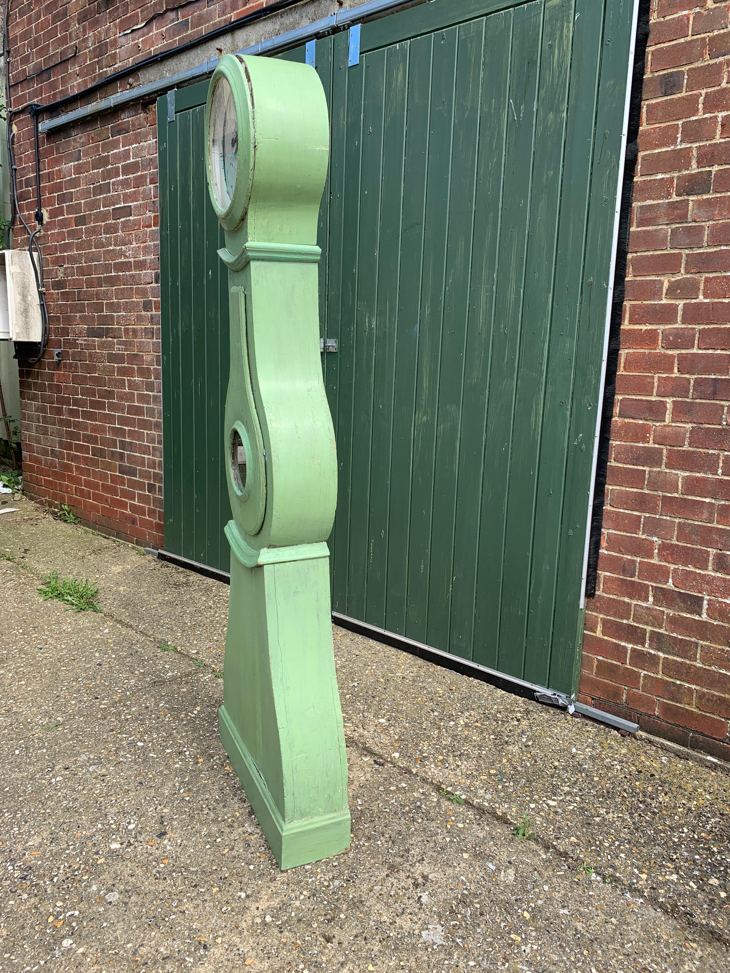 Early Victorian Swedish Mora Clock Moss Green Early 1800s Antique Hand Painted Large Head For Sale