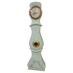 Swedish Mora Clock Pale Blue Gold Early 1800s Antique Country Influence