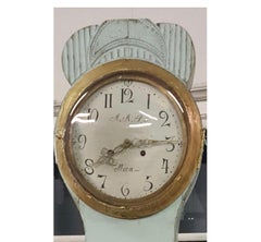 Swedish Mora Clock Pale Blue Gold Early 1800s Antique Country Influence A