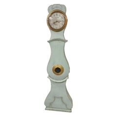 Swedish Mora Clock Pale Blue Gold Early 1800s Antique Country Influence A