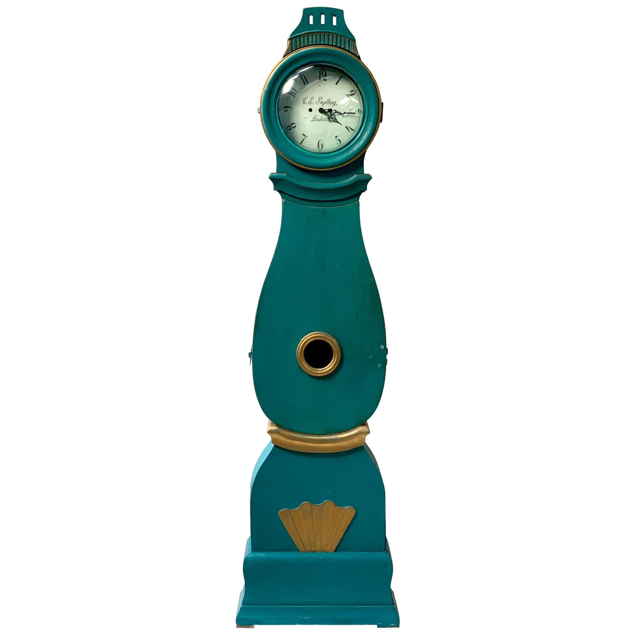 Swedish Mora Clock Turquoise Early 1800s Rydberg Antique For Sale