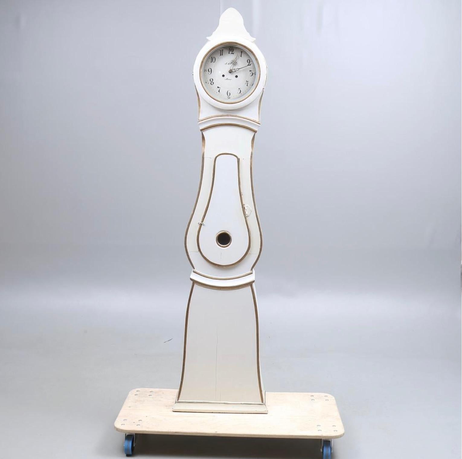 Early Victorian Swedish Mora Clock White Early 1800s Antique Grandfather For Sale