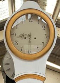 Swedish Mora Clock White Gold Carved Detail Early 1800 Round Base Gustavian A