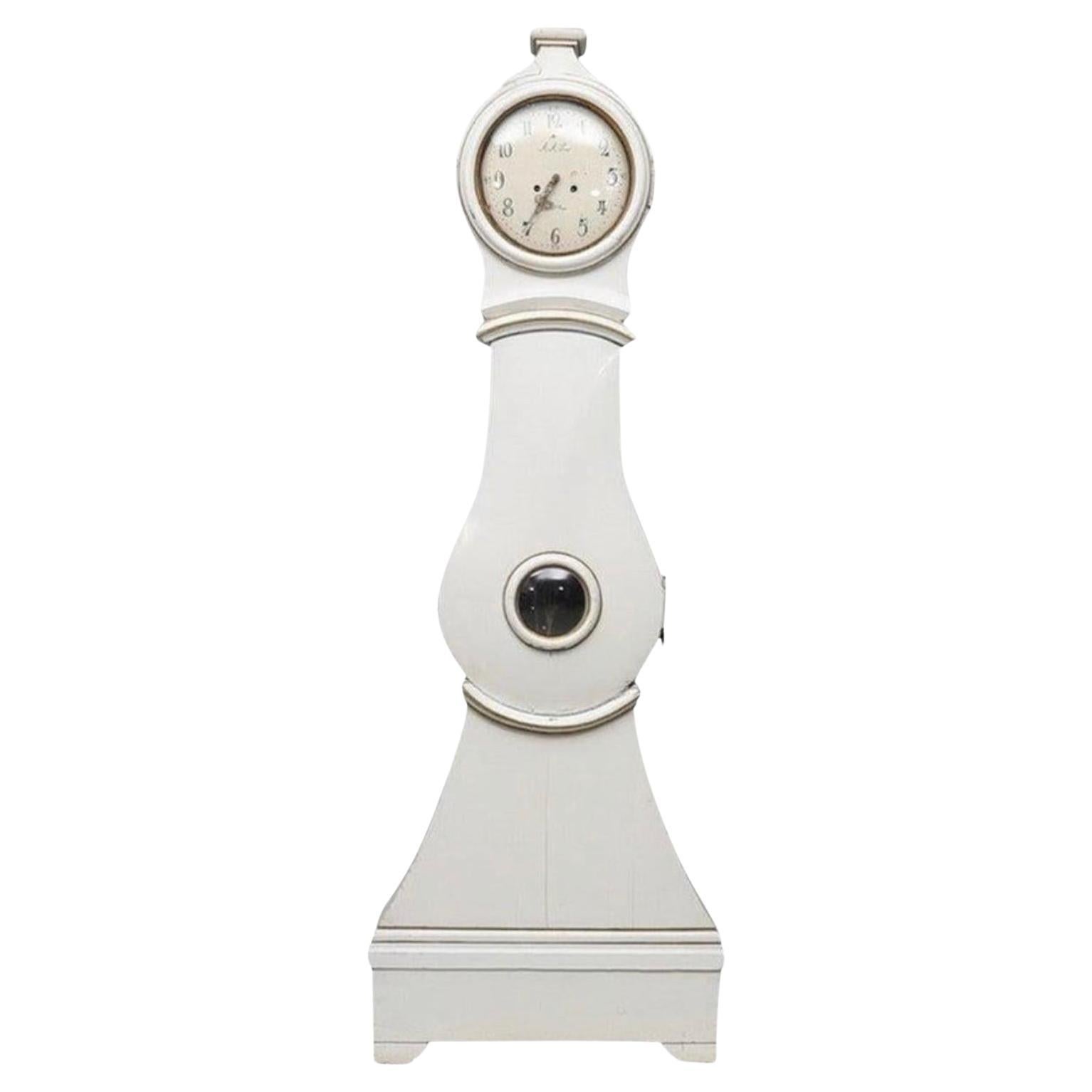 Swedish Mora Clock White Gold Early 1800s Antique Gustavian A