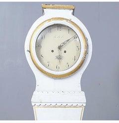 Swedish Mora Clock White Gold Early 1800s Carved Detail