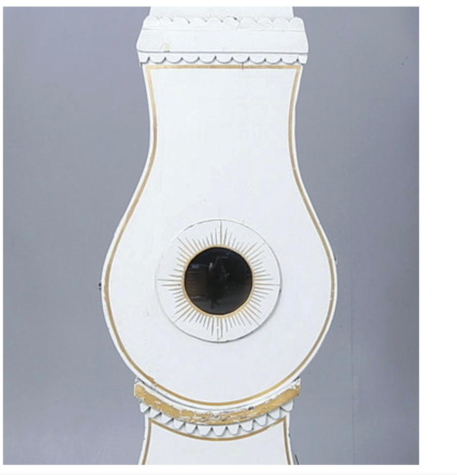 Early Victorian Swedish Mora Clock White Gold Early 1800s Carved Detail For Sale