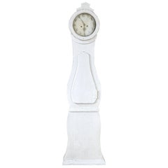 Swedish Mora Clock White Paint Early 1800s Carved Detail Hand Painted