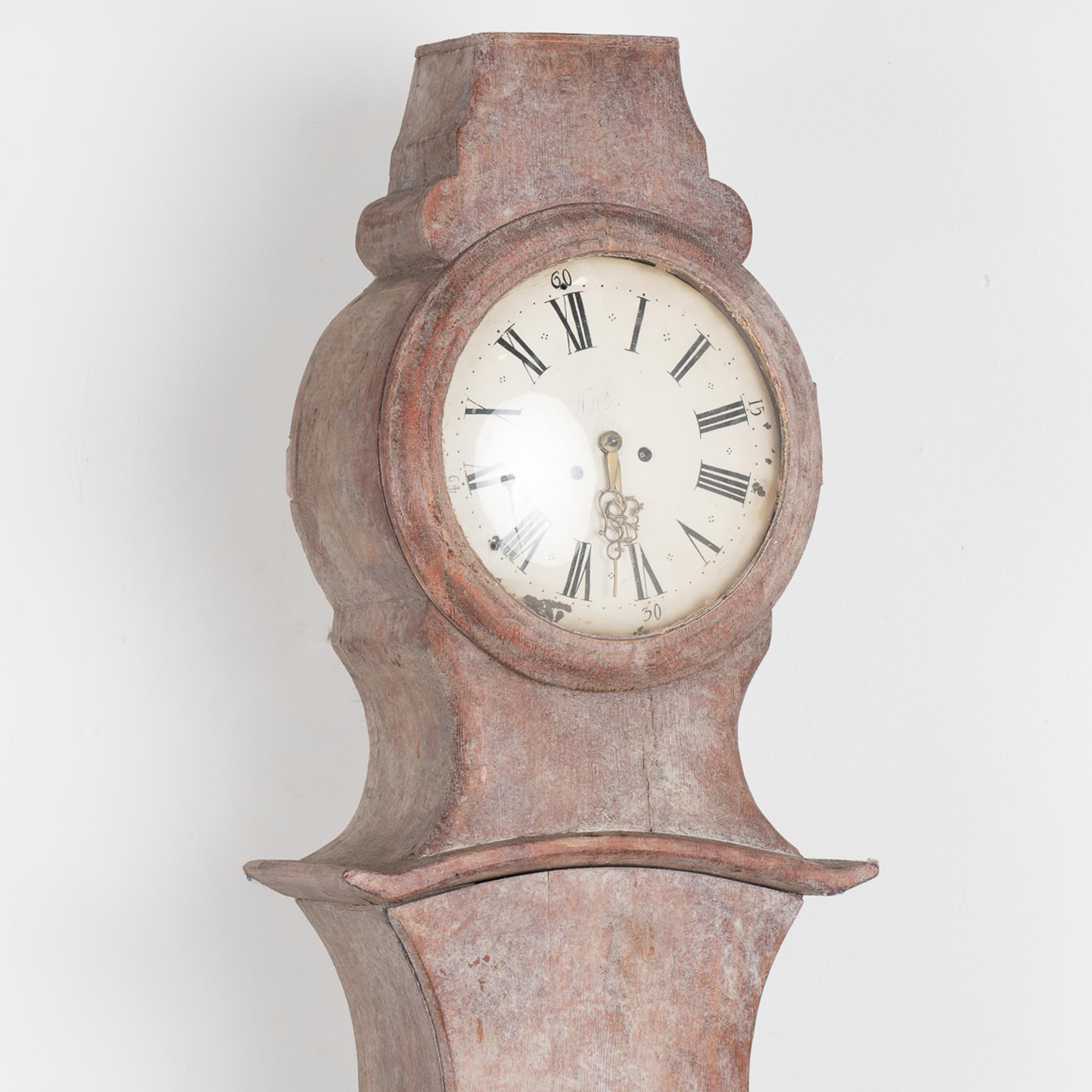 Wood Swedish Mora Grandfather Clock, circa 1820-40 For Sale