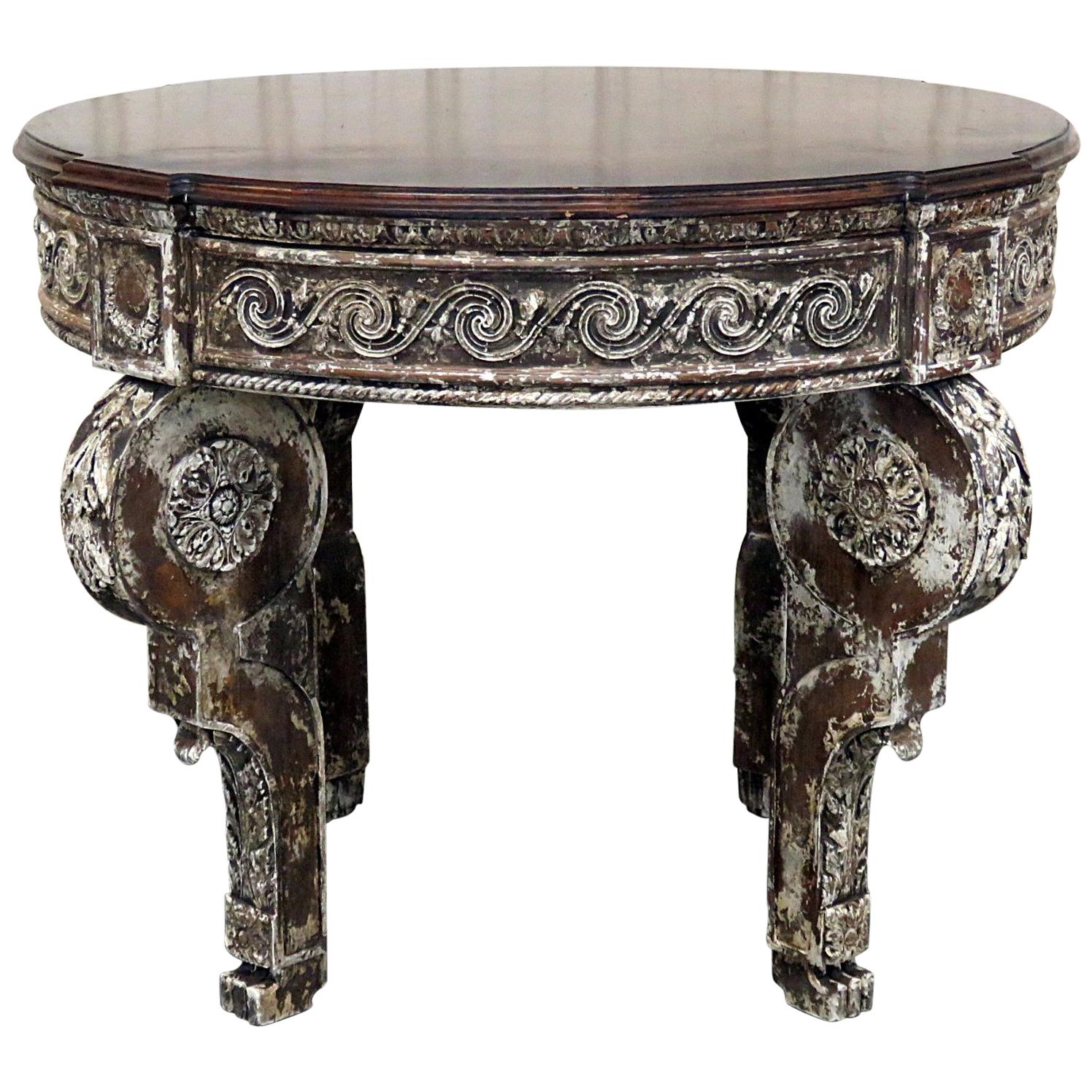 Distress Paint Decorated Swedish Napoleonic Style Center Table For Sale
