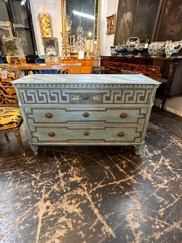 19th century Swedish Neo-classical painted Greek Key commode, circa 1890. A fine addition to any home!