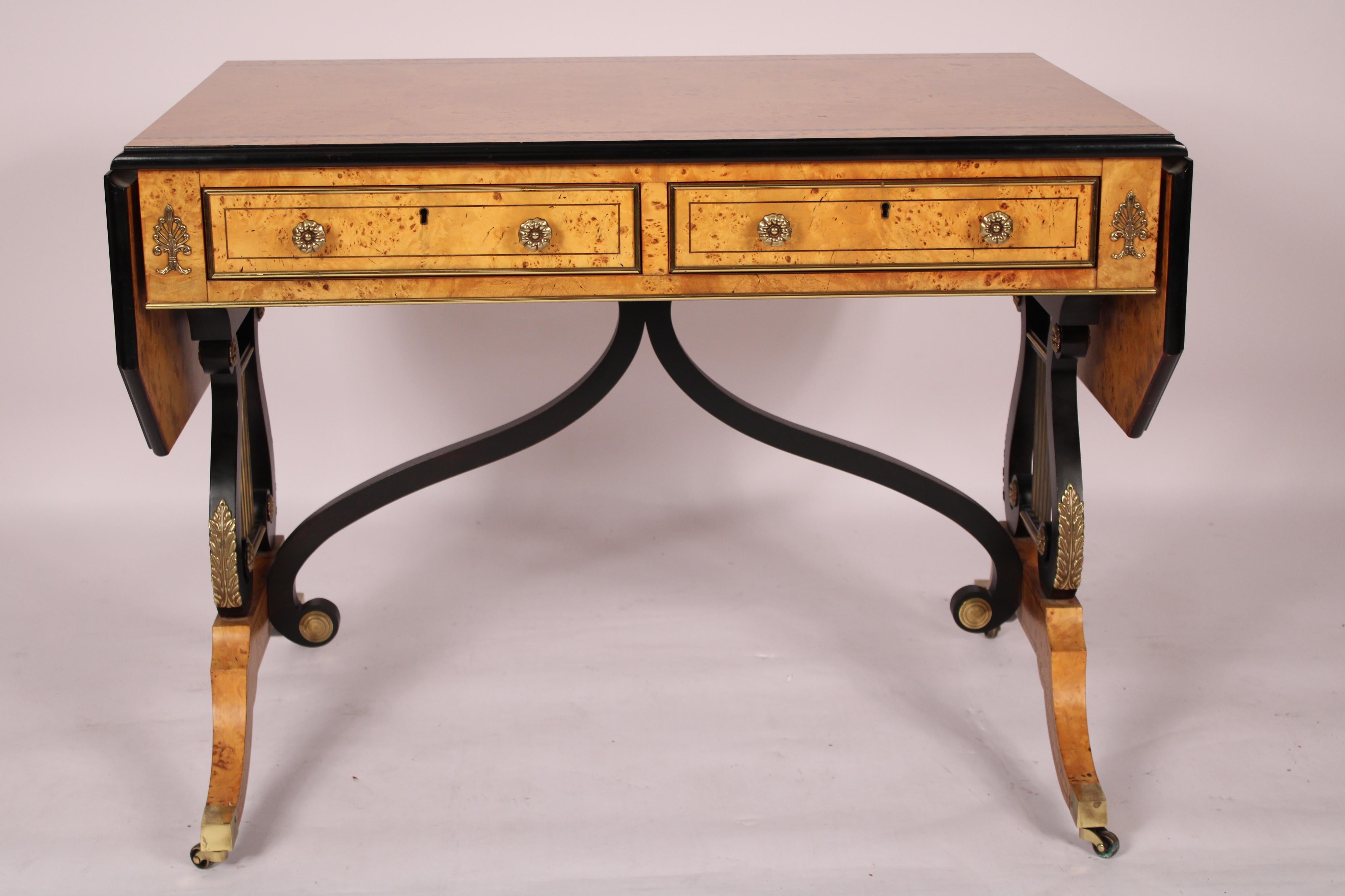 Brass Swedish Neo Classical Style Writing / Sofa Table Made by Baker Furniture