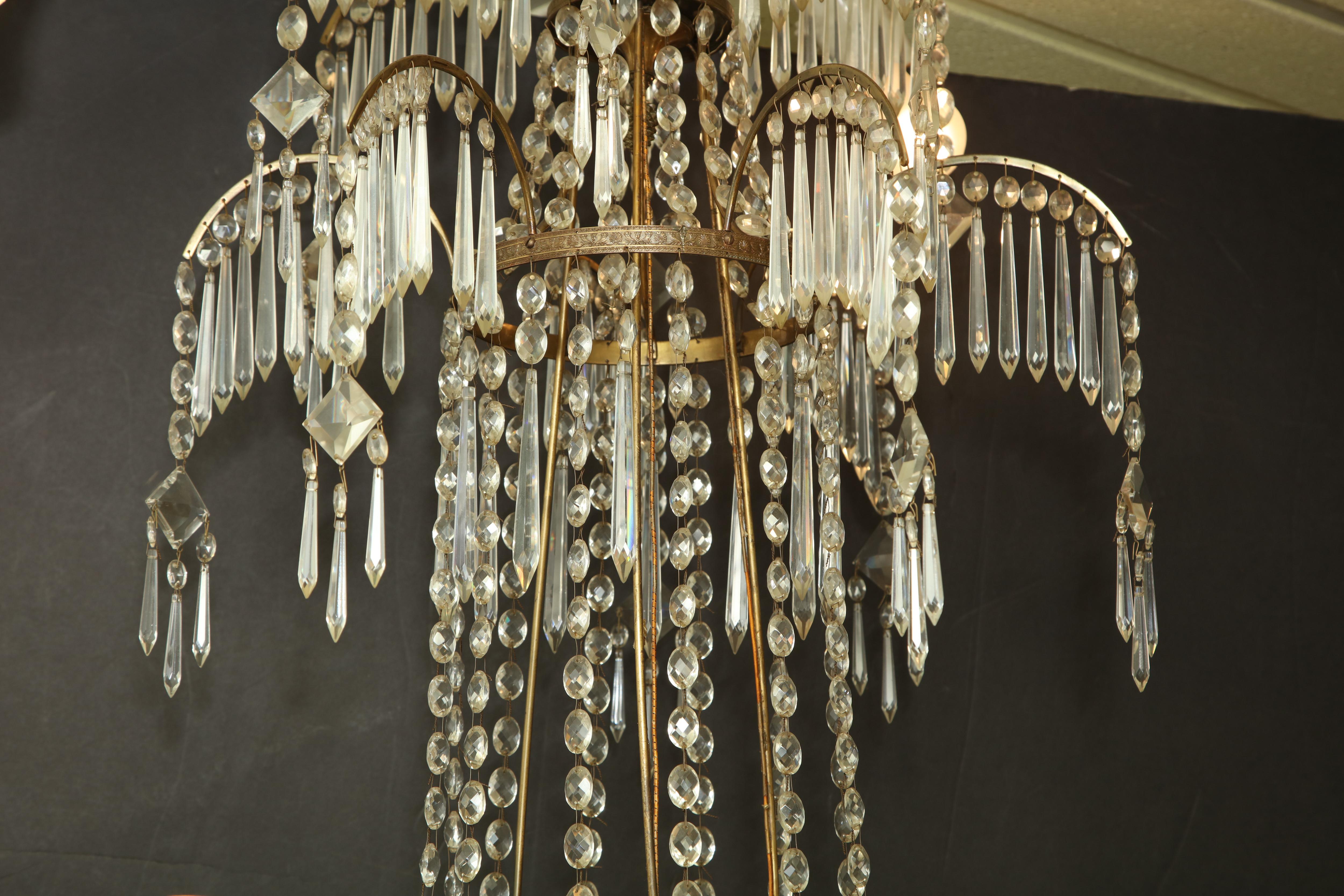 Early 19th Century Swedish Neoclassic Bronze and Crystal Chandelier