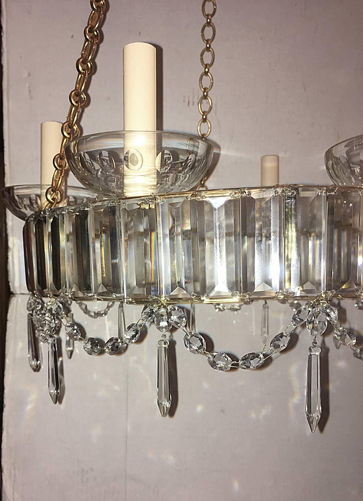 Etched Swedish Neoclassic Crystal Chandelier For Sale