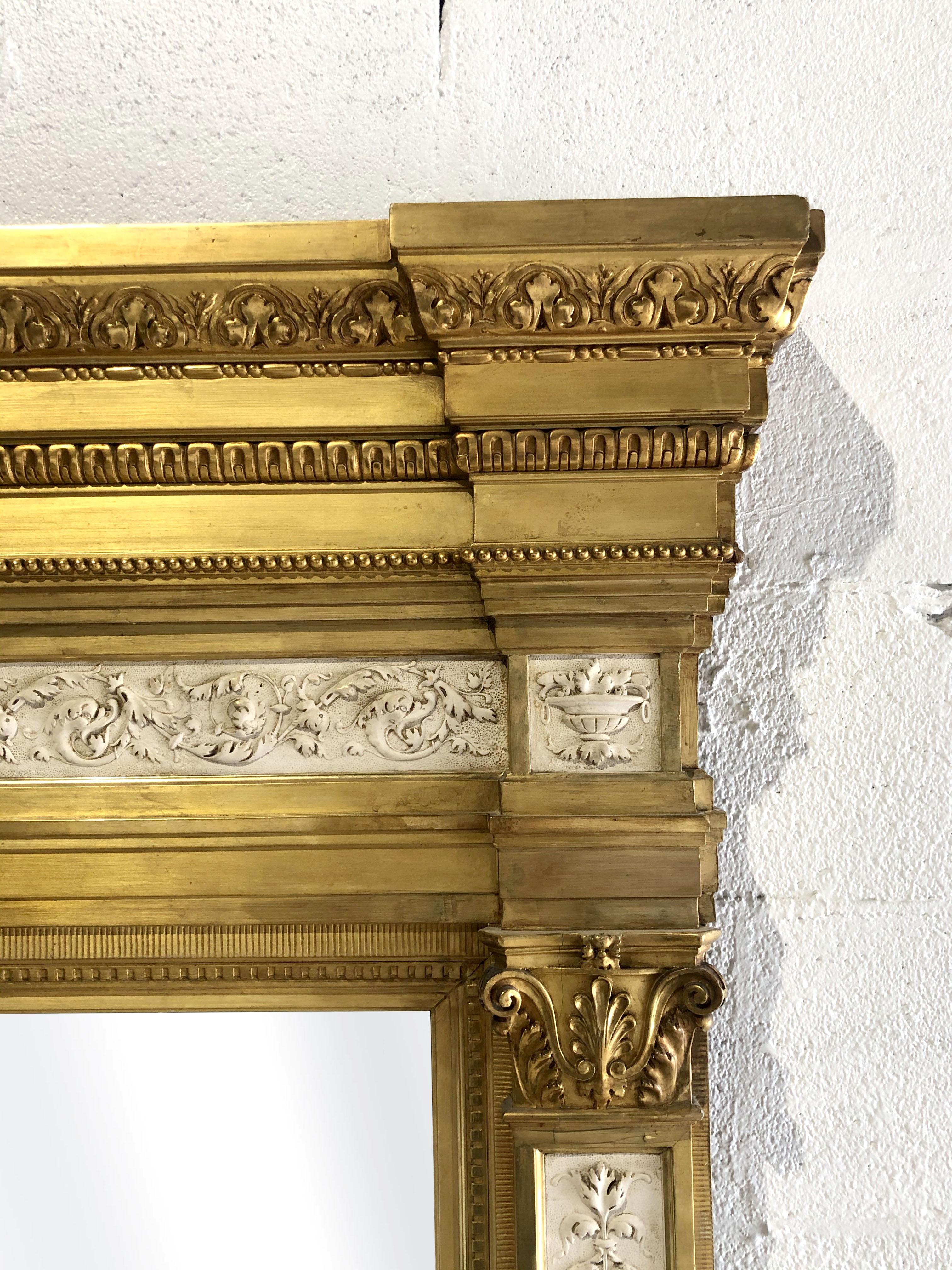 Swedish Neoclassic Monumental Cream Painted and Parcel-Gilt Pier Mirror For Sale 1