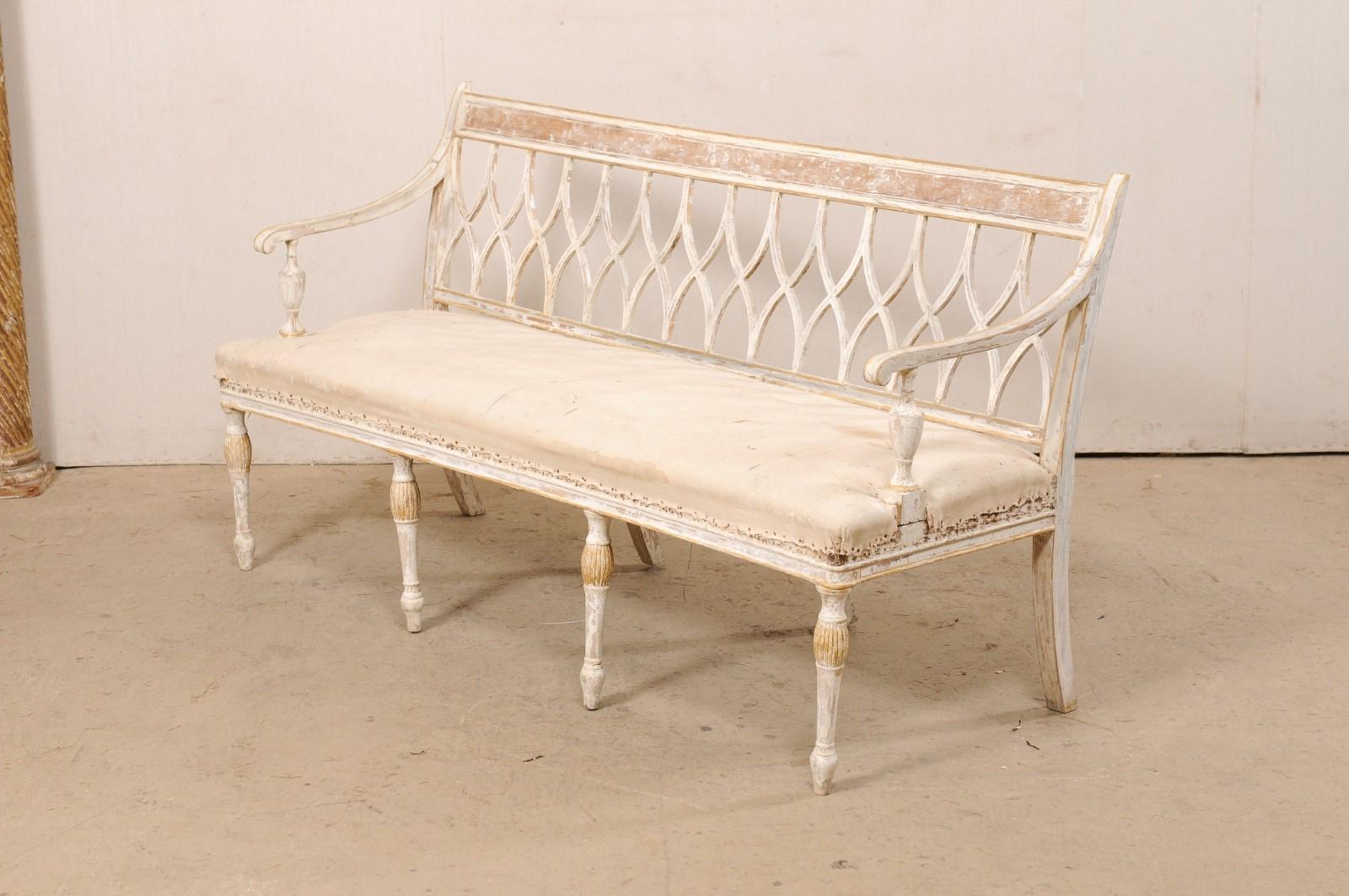 Swedish Neoclassic Sofa Bench W/Open Hourglass Back-Splat Design, Early 19th C 4