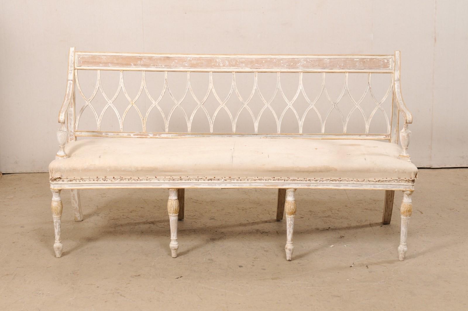 Swedish Neoclassic Sofa Bench W/Open Hourglass Back-Splat Design, Early 19th C 5