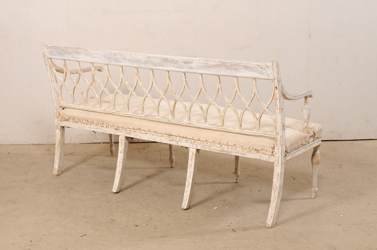 Wood Swedish Neoclassic Sofa Bench W/Open Hourglass Back-Splat Design, Early 19th C