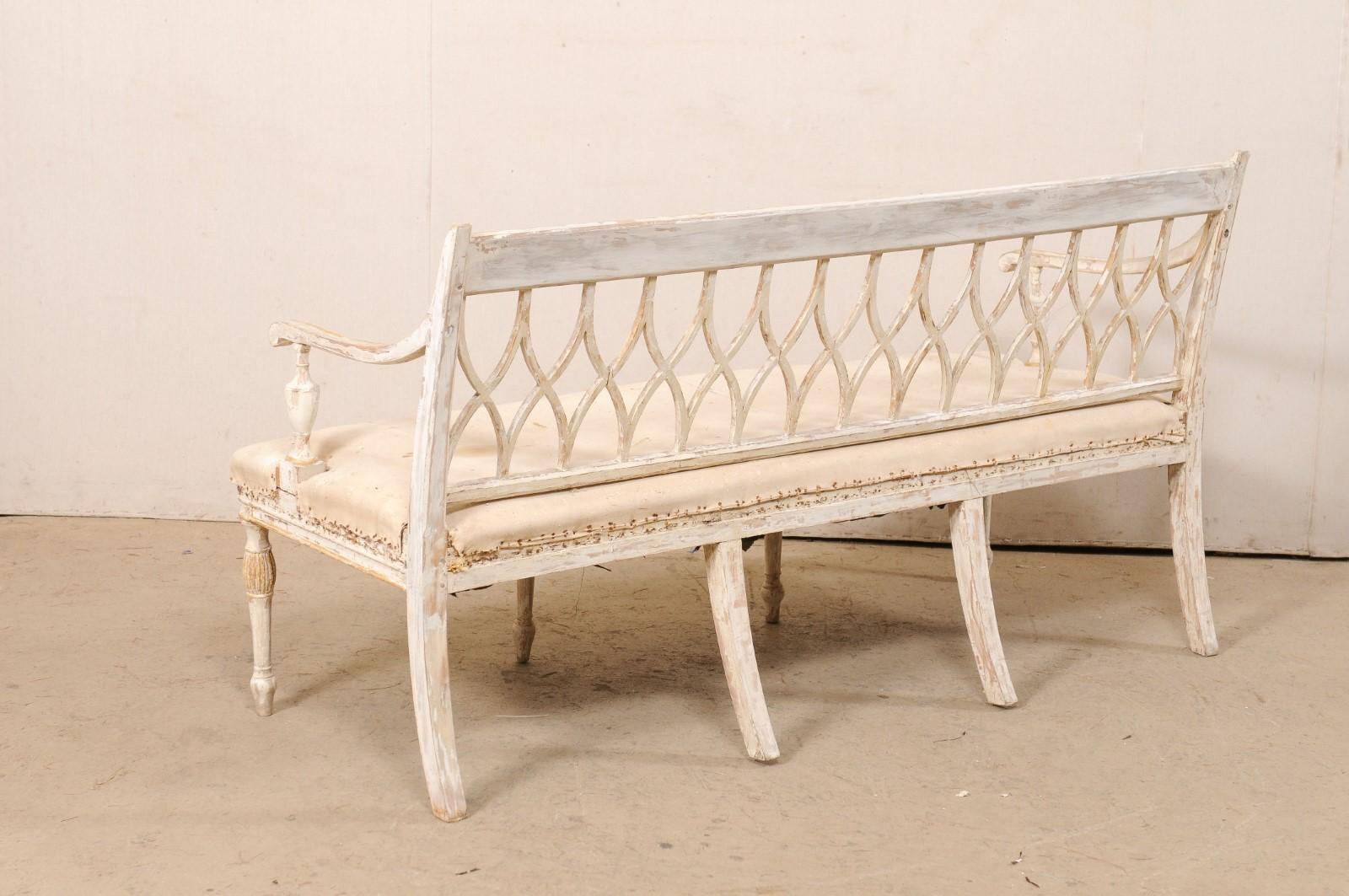 Swedish Neoclassic Sofa Bench W/Open Hourglass Back-Splat Design, Early 19th C 2