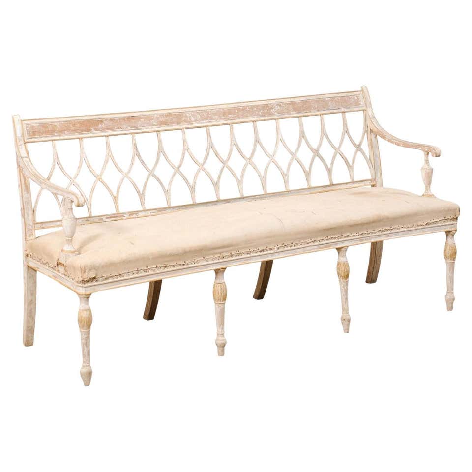 Splat Back Rococo Swedish Period Rococo 3-Chair Back Painted Sofa Bench, Early 18th ...