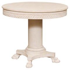 Swedish Neoclassical 1820s Painted Round Pedestal Table with Carved Guilloches