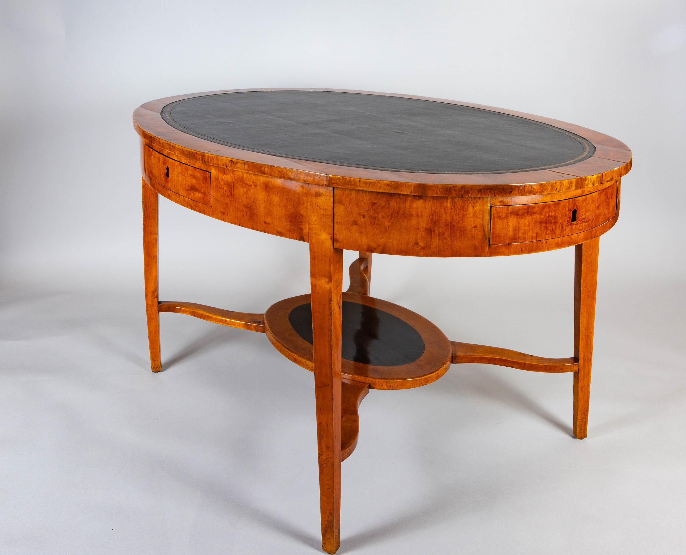 Leather Swedish Neoclassical Birch Oval Writing Table