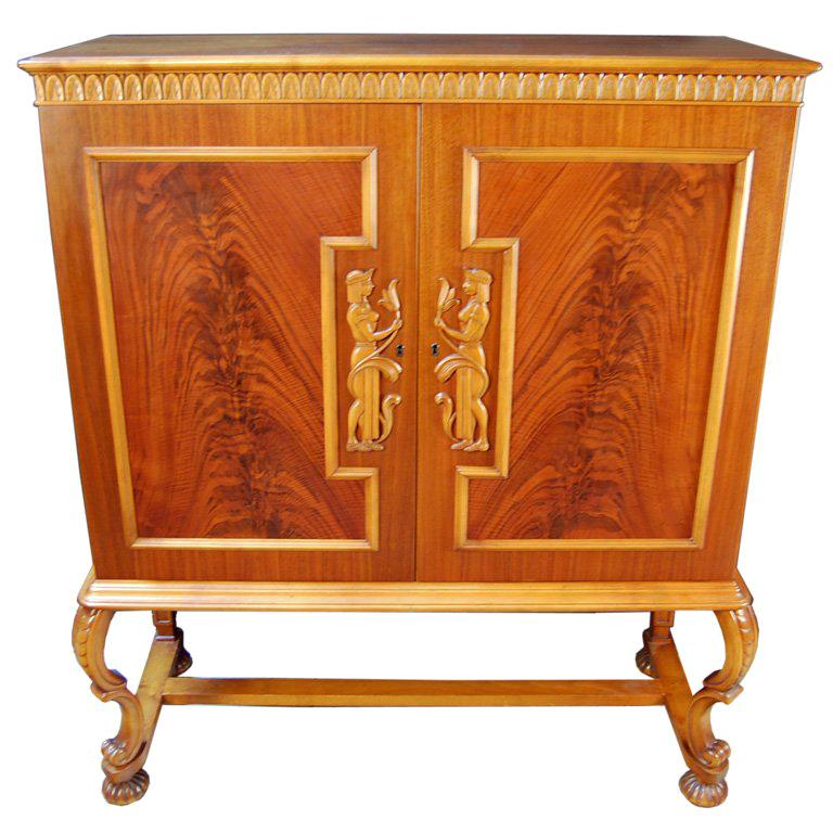 Swedish Art Deco Neoclassical Carved Armoire Cabinet by Otto Schulz for Boet For Sale
