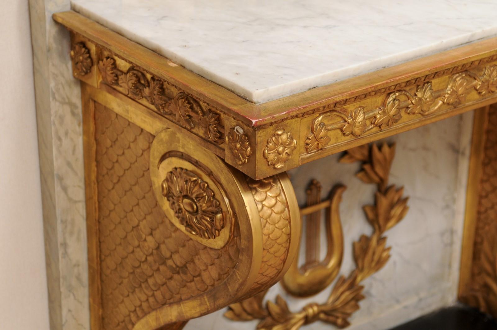 Console néoclassique suédoise en bois sculpté et doré avec miroir de Johan Martin Berg en vente 3