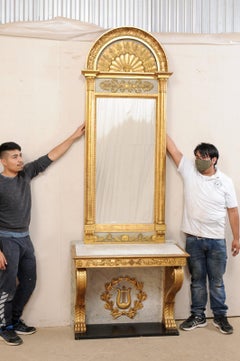 Swedish Neoclassical Carved & Giltwood Console with Mirror by Johan Martin Berg