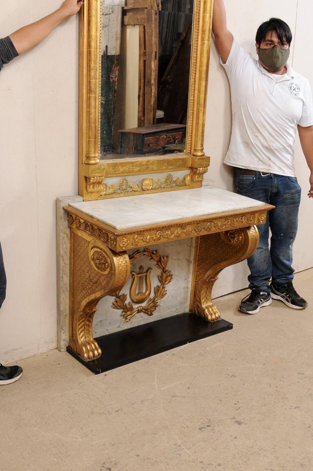 Console neoclassica svedese in legno intagliato e dorato con specchio di Johan Martin Berg in vendita 1