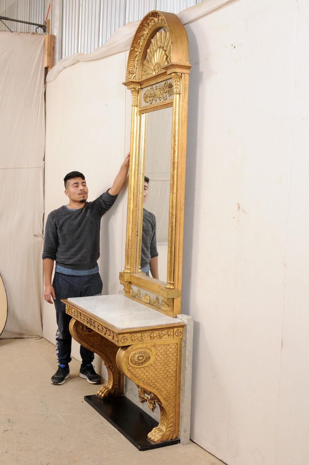 Swedish Neoclassical Carved & Giltwood Console with Mirror by Johan Martin Berg For Sale 3