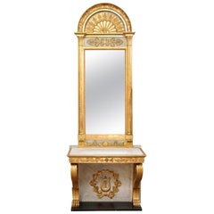 Antique Swedish Neoclassical Carved & Giltwood Console with Mirror by Johan Martin Berg