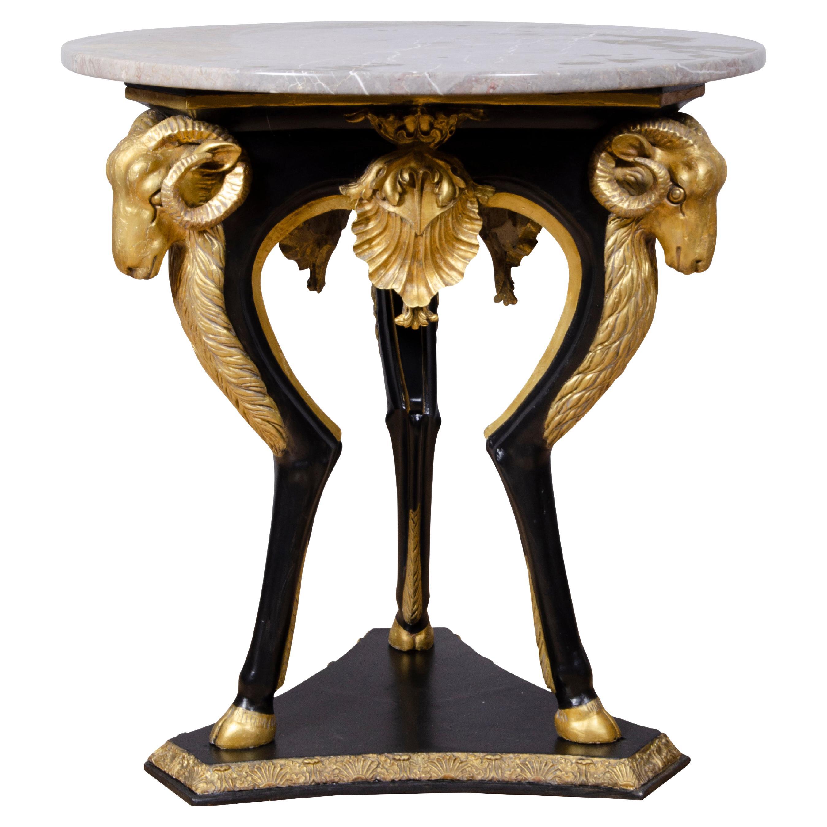 Table centrale néoclassique suédoise en bois ébénisé et doré de style néoclassique