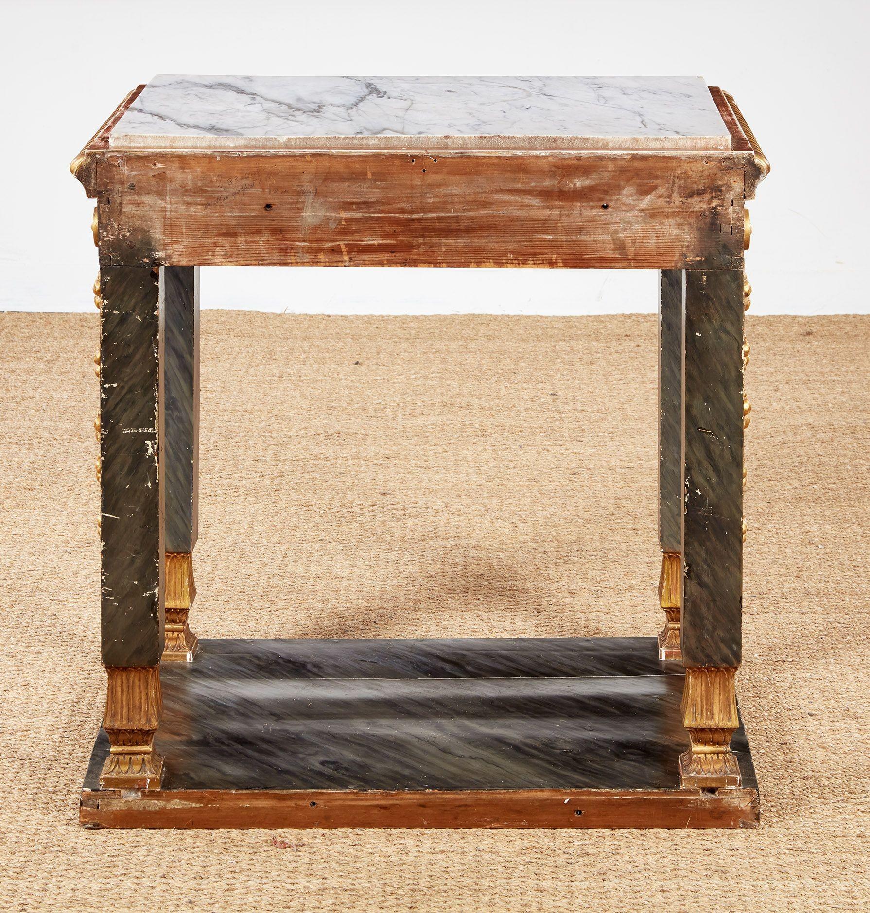 Swedish Neoclassical Marble Top Console Table For Sale 5