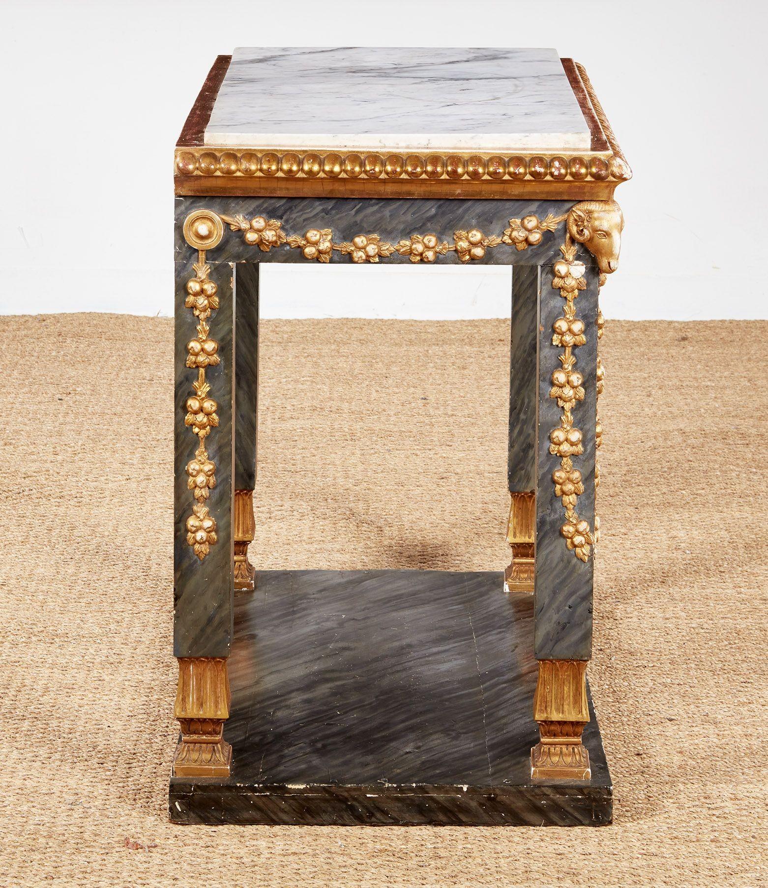 Swedish Neoclassical Marble Top Console Table For Sale 1