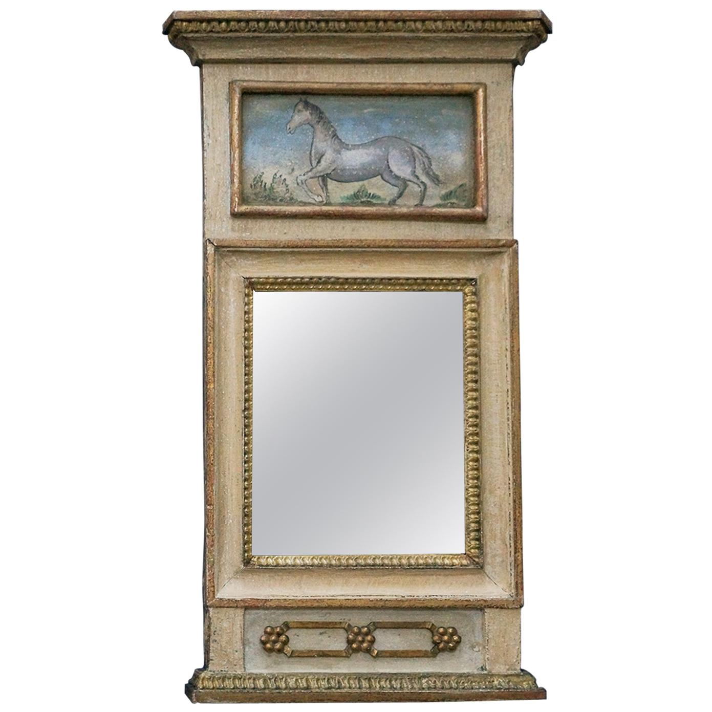Swedish Neoclassical Mirror with Painted Panel with Horse