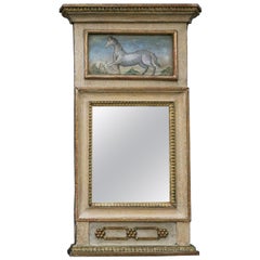 Swedish Neoclassical Mirror with Painted Panel with Horse